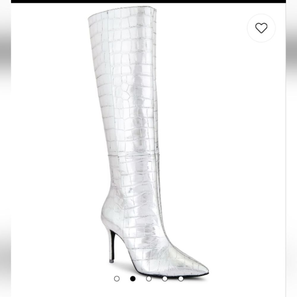 Silver Metallic Croc Embossed Knee High Stiletto Boots
